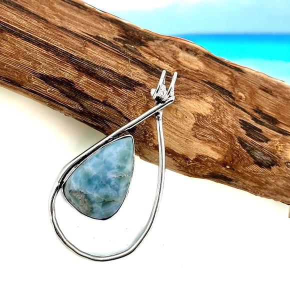 Healing Stones And Crystals Jewelry - Larimar Natural Caribbean Gemstone 925 Silver Pendant Necklace